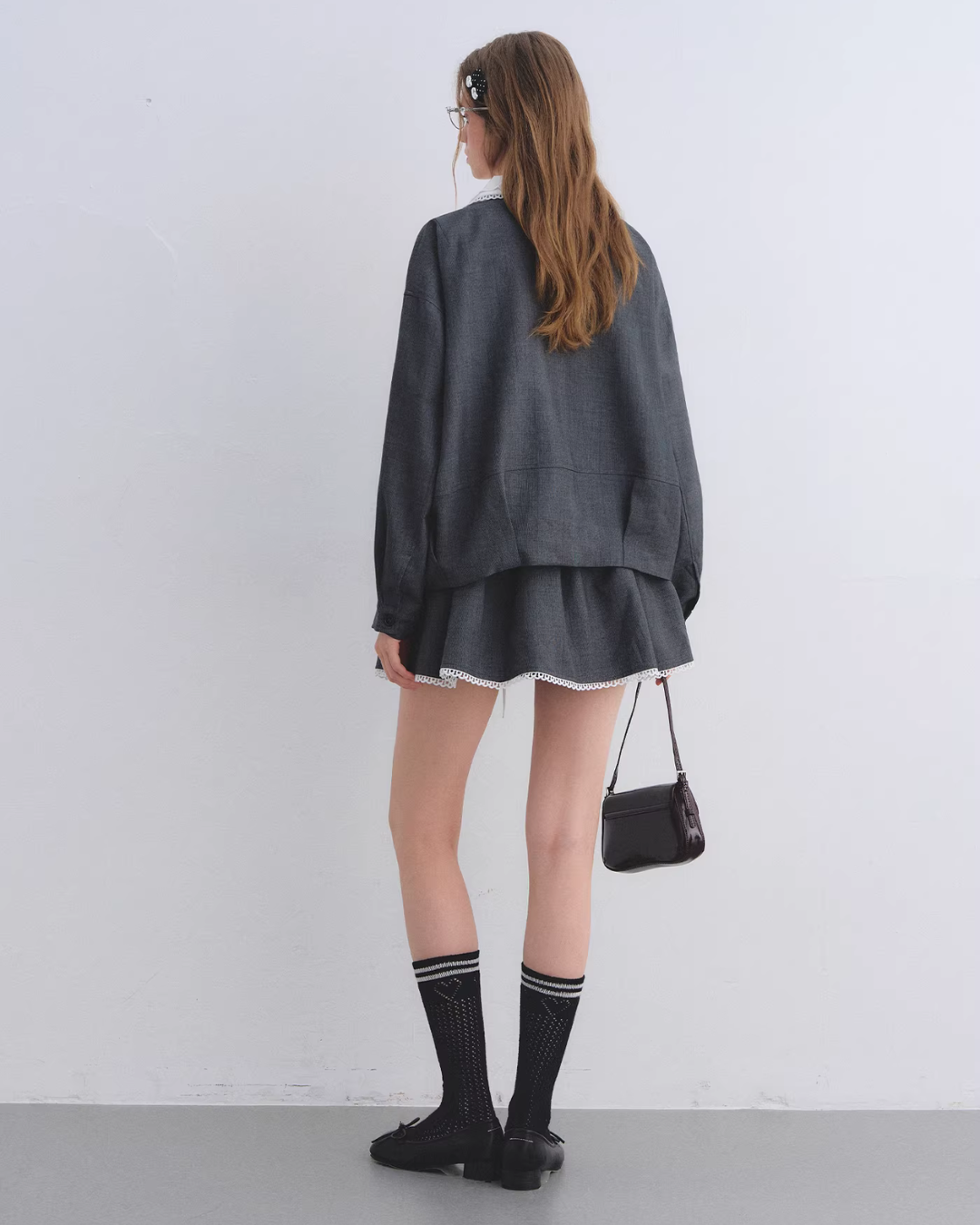 Lace Collar Zip Jacket / Flared Mini Skirt ASG0084