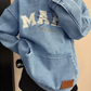 Oversize Retro Embroidered Denim Hoodie YLS1077