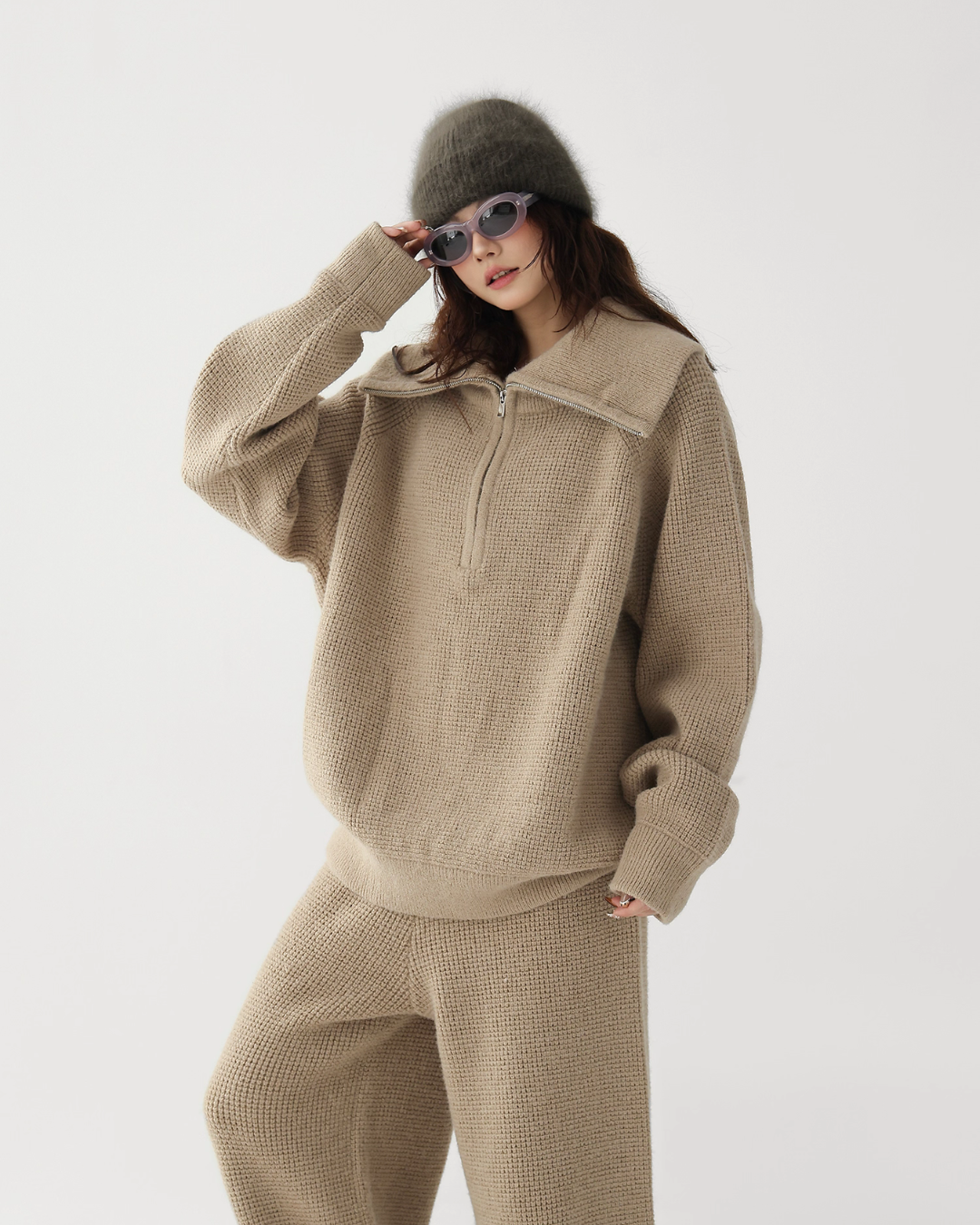 Half-Zip Knit Top / Loose Wide Pants ACS0336