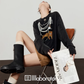 Necklace Design Knit Top/Denim Belt Skirt LLA0586