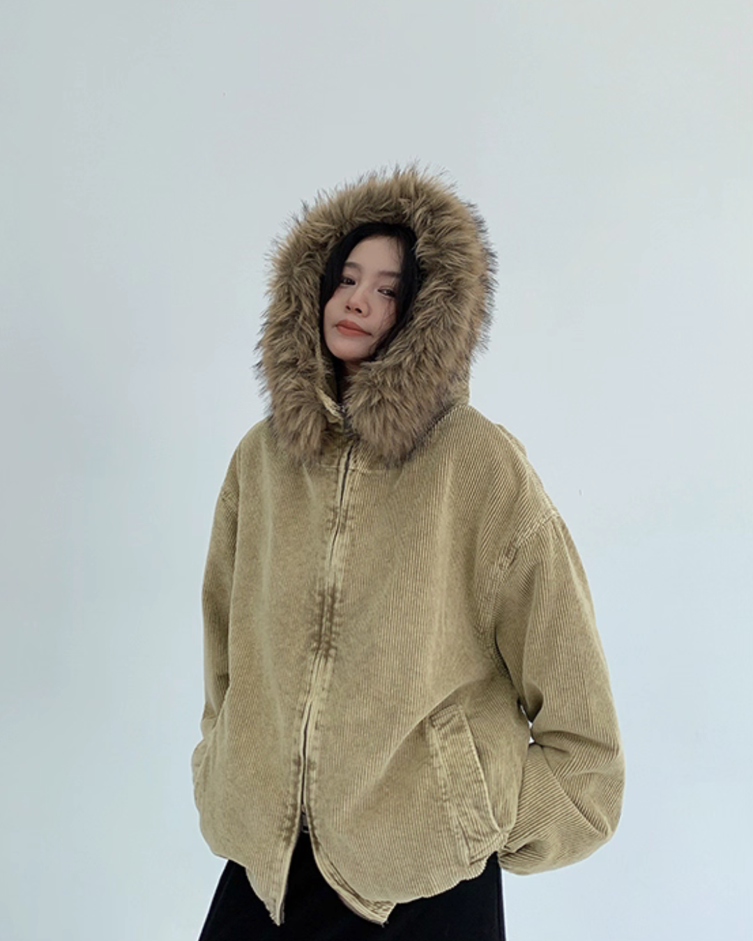 Fur Corduroy Double-Zip Jacket YLS0993