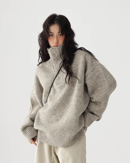 Half Button Knit Tops ACS0220