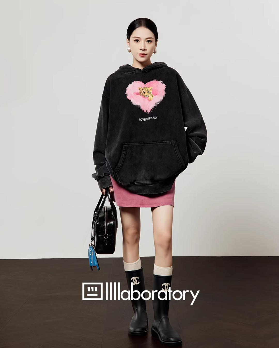 Heart Tiger Retro Hoodie / Pink Mini Skirt LLA0594