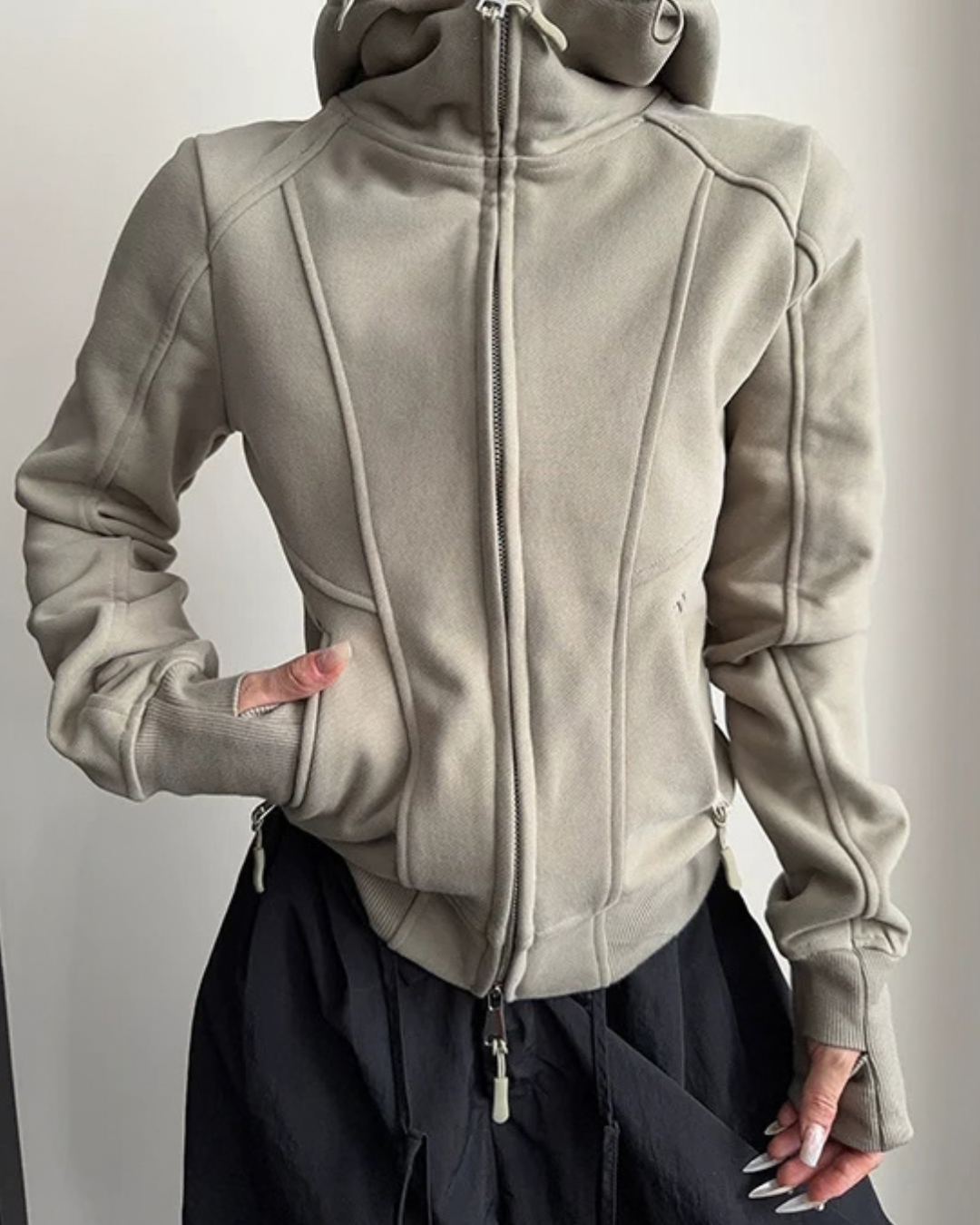 High-Neck Hooded Zip-Up Hoodie YLS1057