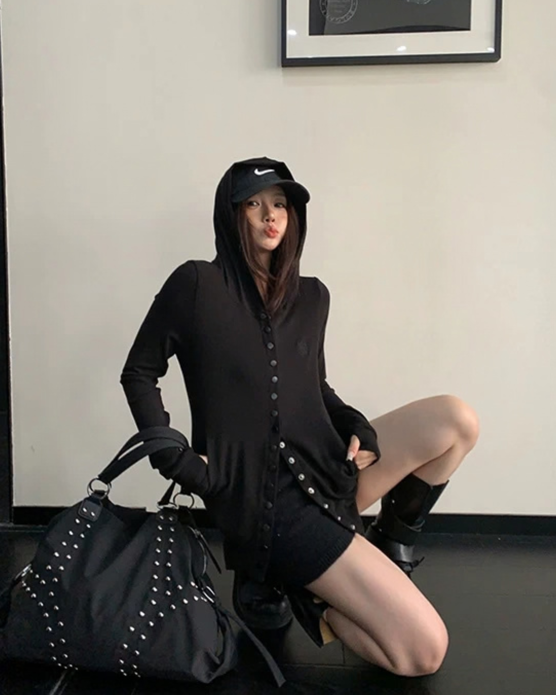 Snap Button Hooded Cardigan YLS1039