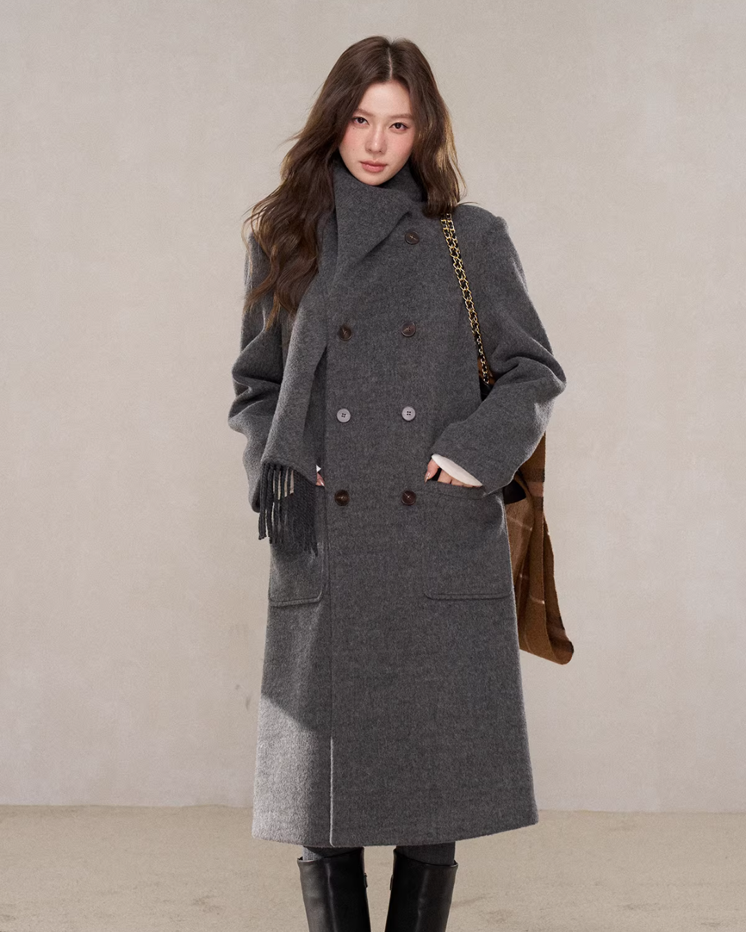 Scarf Collar Double Breasted Wool Coat WDB0003