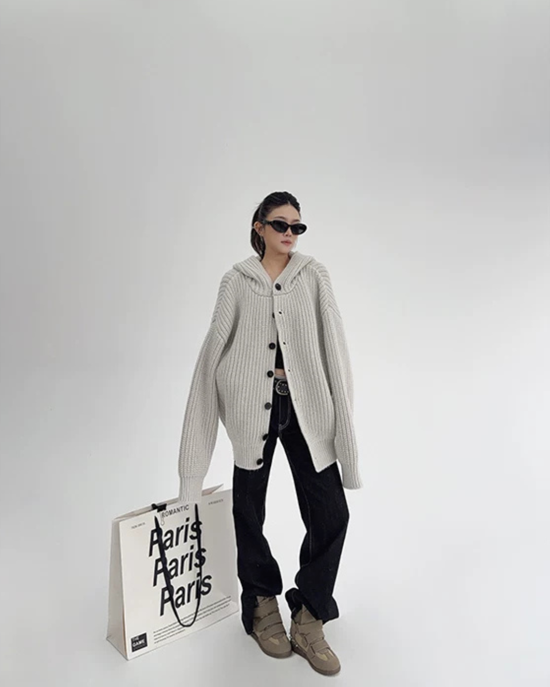 Oversized Hooded Knit Cardigan YLS1059