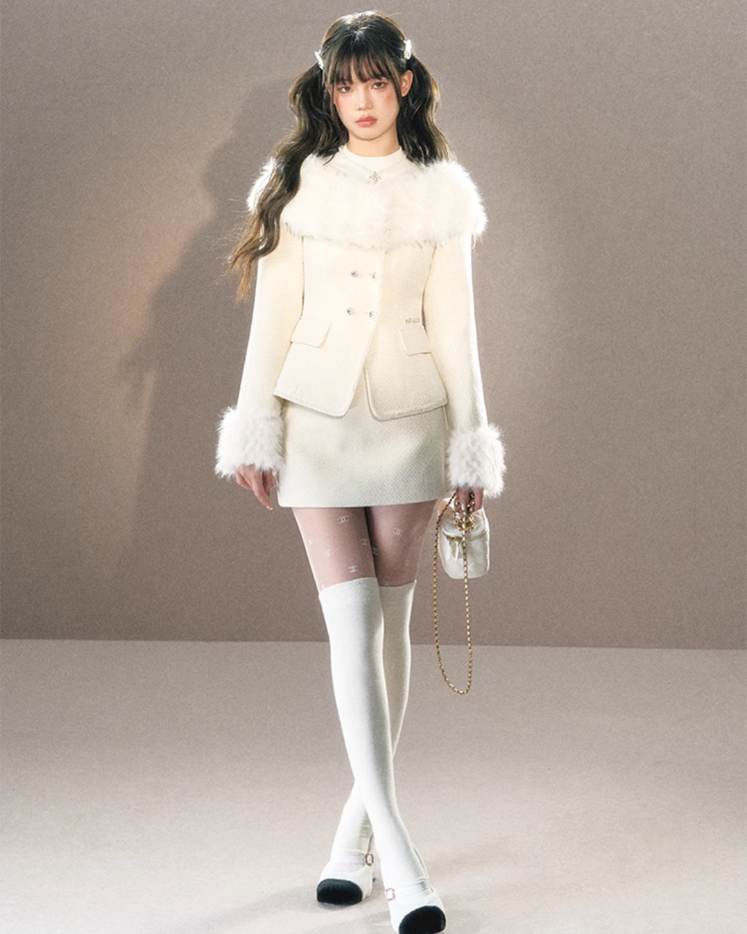 Volume Fur Jacket & Mini Skirt UNP0007