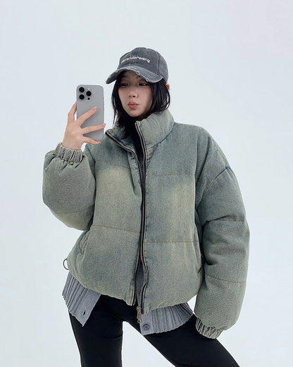 Stand Collar Denim Down Coat YLS0681
