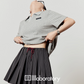 Polo Knit Relax Tops / Stripe Pleated Skirt LLA0490