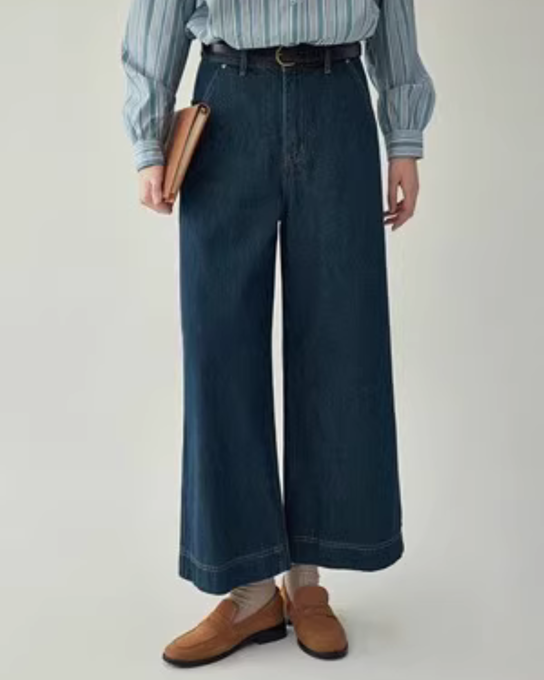 Blue Stripe Shirt / Wide Denim Pants / Corduroy Overall Skirt AMU0033