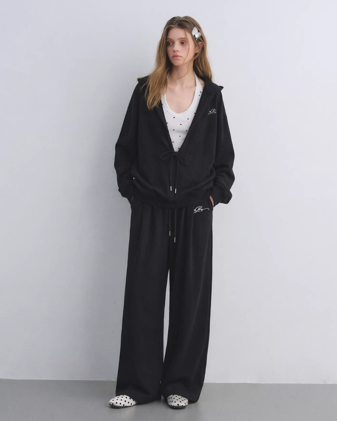 Polka Dot Vest V-Neck Hoodie / Loose Casual Sweatpants ASG0080