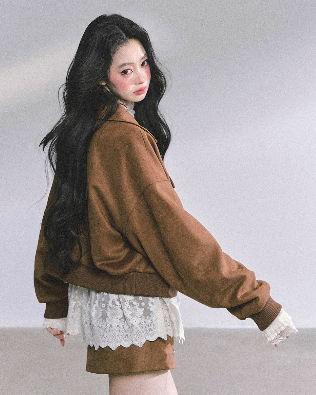 Wool Blazer Jacket/Mini Skirt/Frill Lace Blouse LAS0042