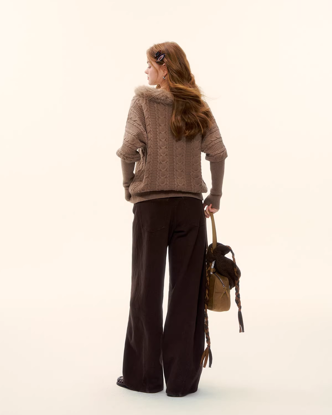 Fur Collar Cable Knit Top ASG0077