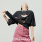 Casual Printed Long-Sleeve T-Shirt / A-line Mini Skirt LLA0664