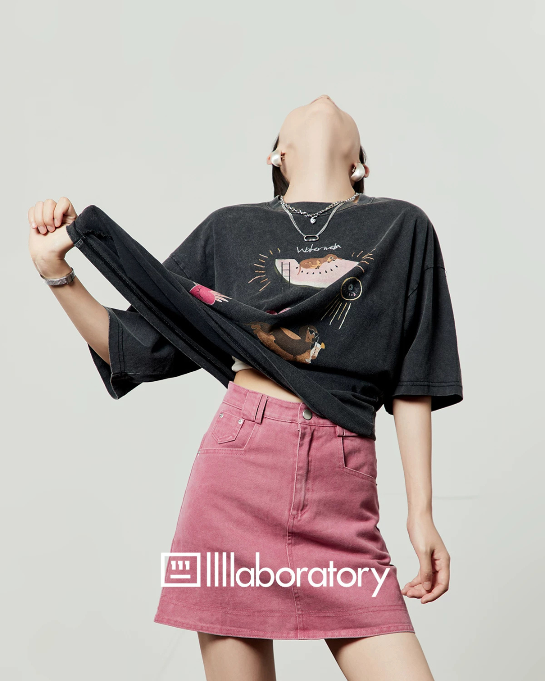 Casual Printed Long-Sleeve T-Shirt / A-line Mini Skirt LLA0664