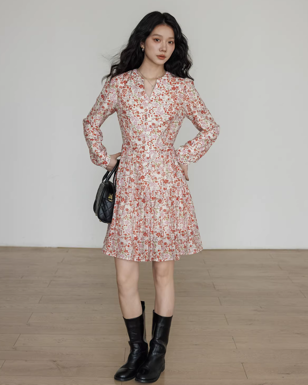 V-Neck Floral Dress VAS0193