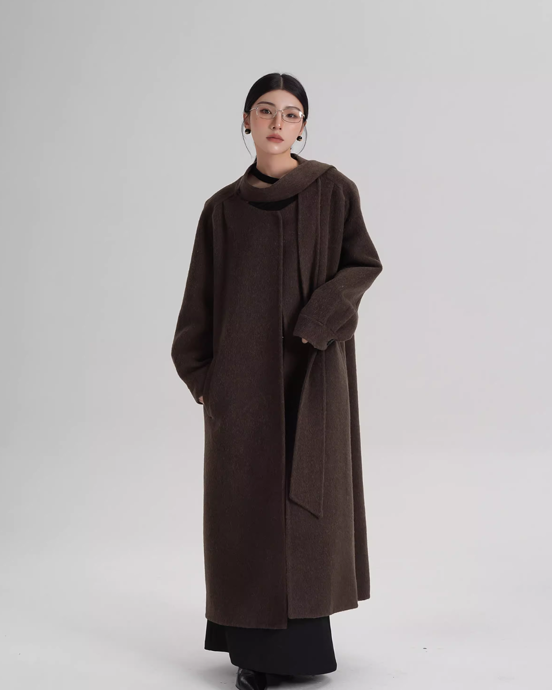 Tie Collar Long Coat SRS0384