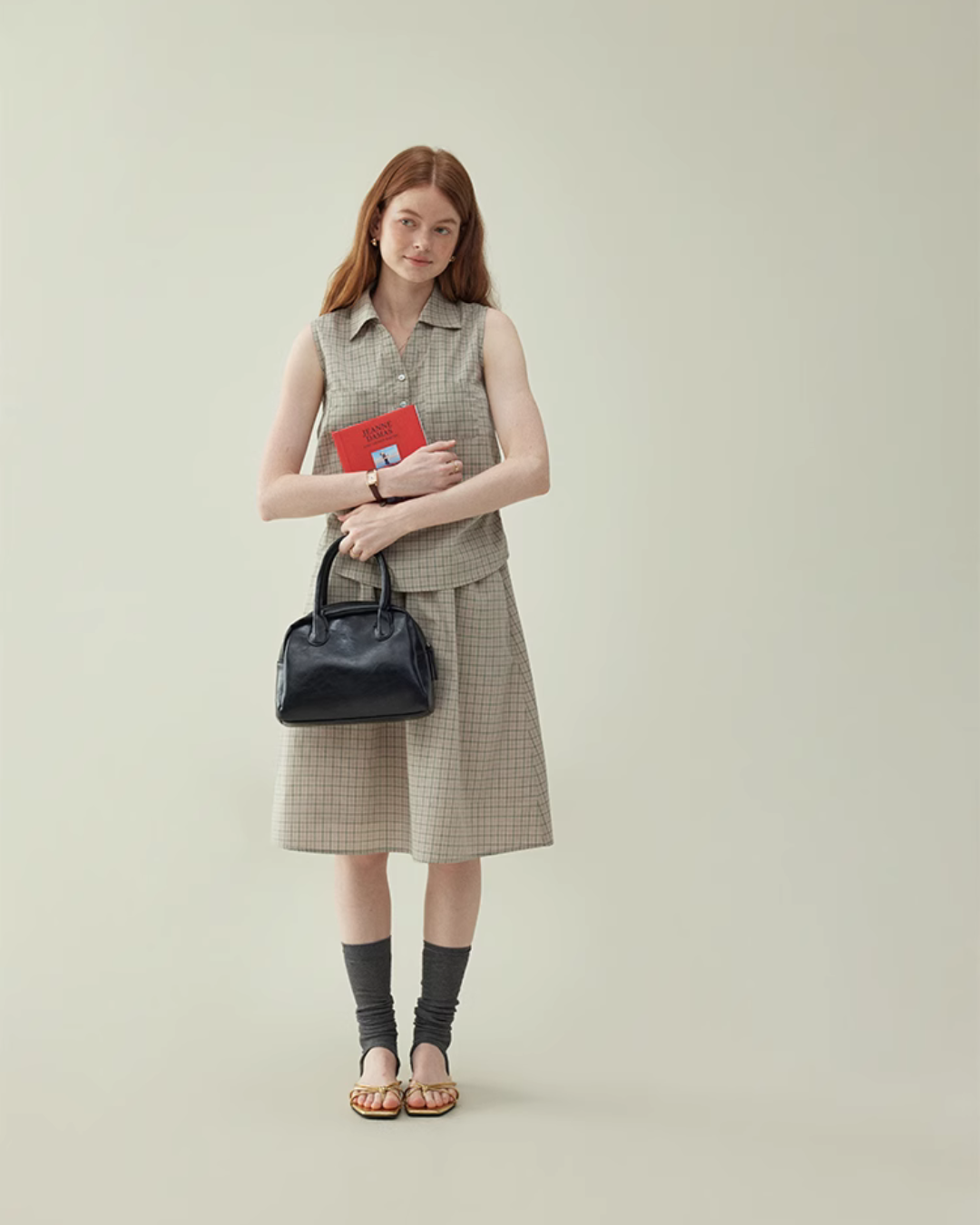 Retro Plaid Sleeveless Shirt / Long Skirt AMU0025