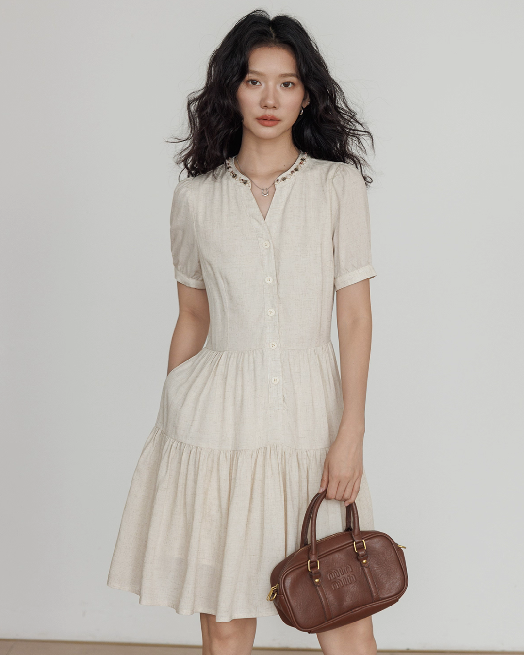 V-Neck Short Sleeve Dress VAS0135