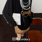 Necklace Design Knit Top/Denim Belt Skirt LLA0586