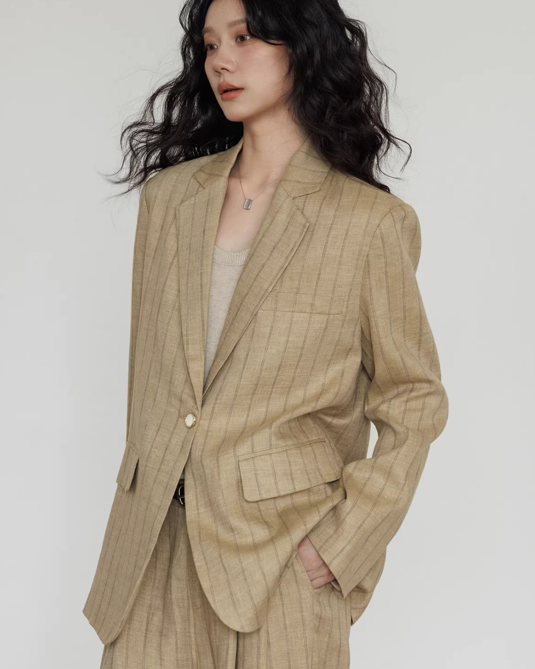 Stripe Design Blazer Jacket / Casual Wide Pants VAS0189