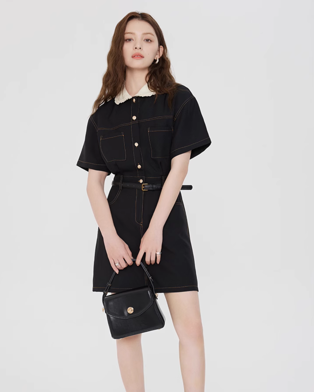 French Collar Denim Dress LSN0006
