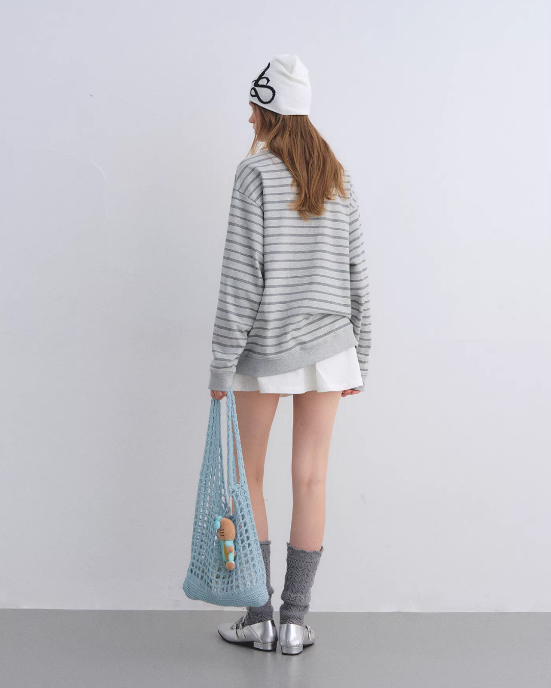 Button Lace Collar Striped Top ASG0085