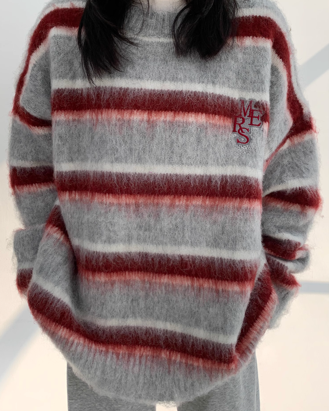 Border Shaggy Knit Tops YLS0713