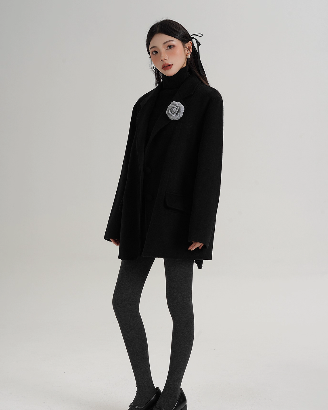 Rose Motif Wool Jacket / Cami Knit Dress SRS0386