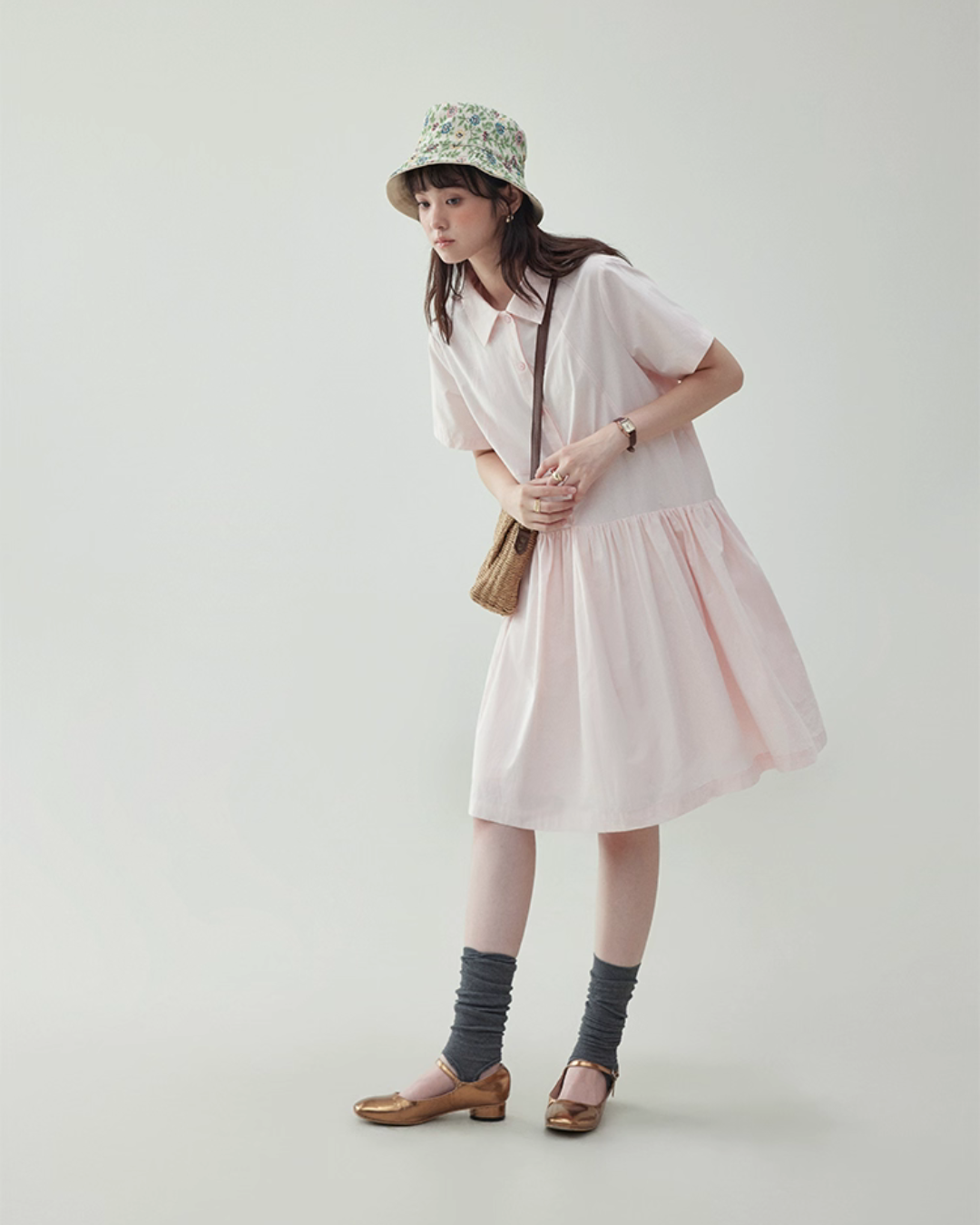 Relaxed Gathered Waist Cotton Dress AMU0027