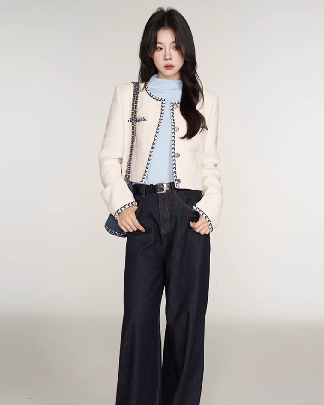 Color Contrast Stitch Tweed Jacket WDB0018