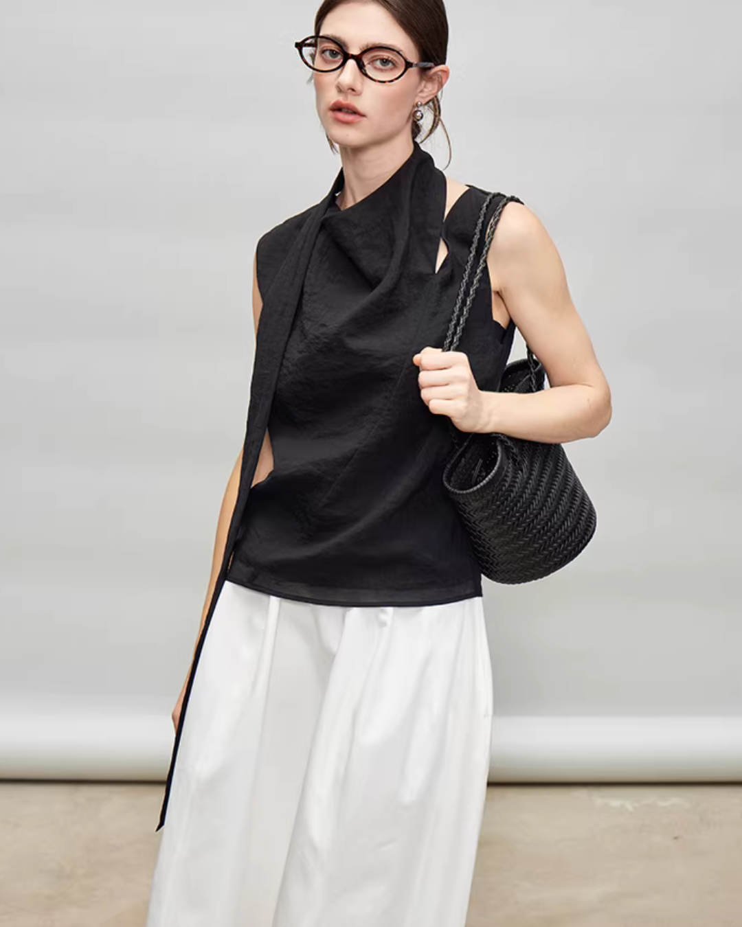 French Ribbon Sleeveless Top / Irregular Tulip Hem Skirt TEO0010
