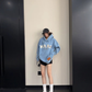 Oversize Retro Embroidered Denim Hoodie YLS1077