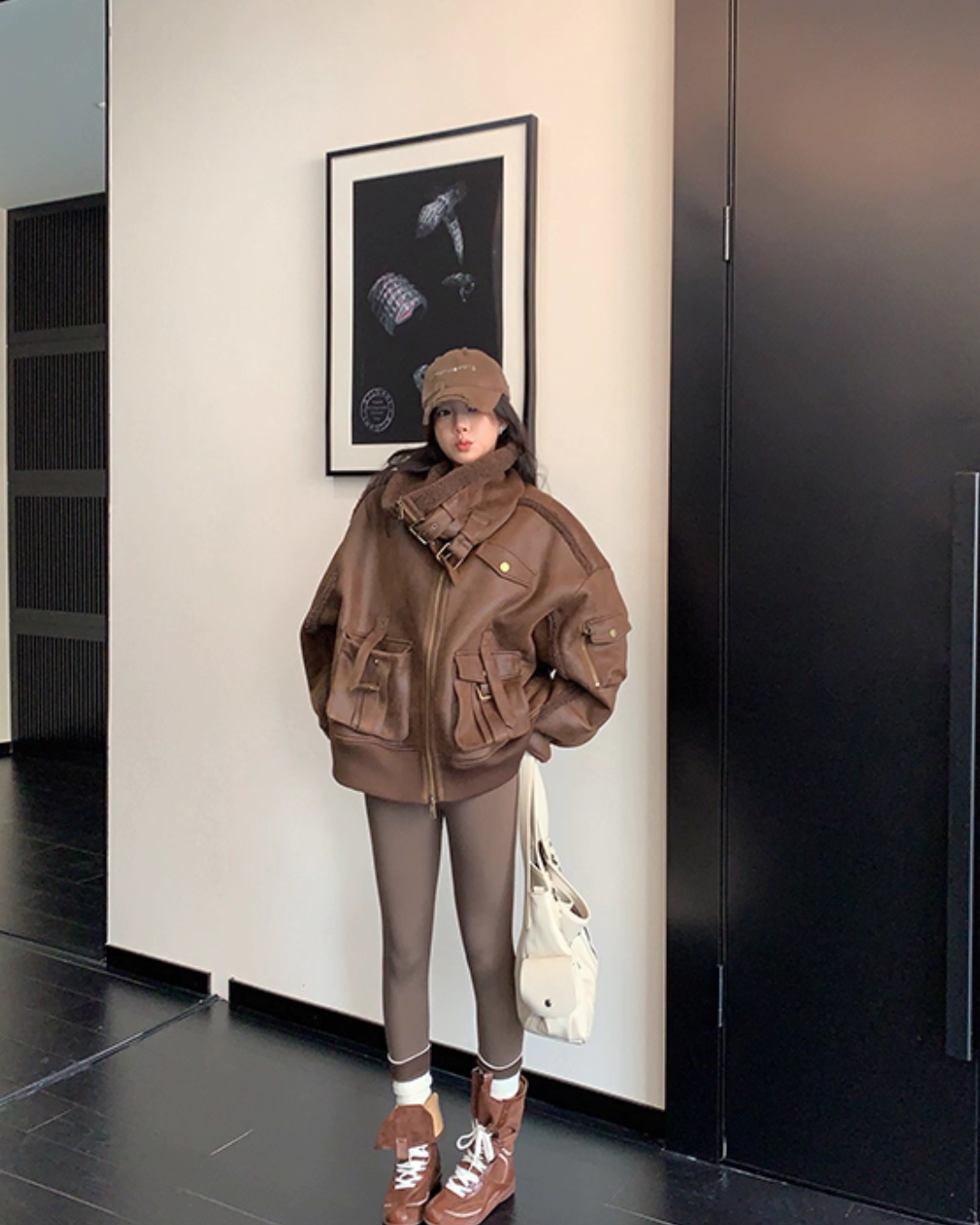 Vintage Leather Faux Fur Jacket YLS1005