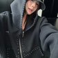 Studded Design Hooded Zip Jacket YLS1033
