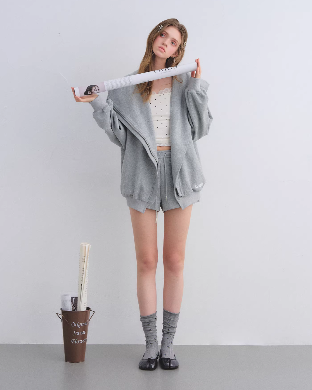 Oversized Collar Zip-Up Hoodie / Flare Sweatpants  ASG0083