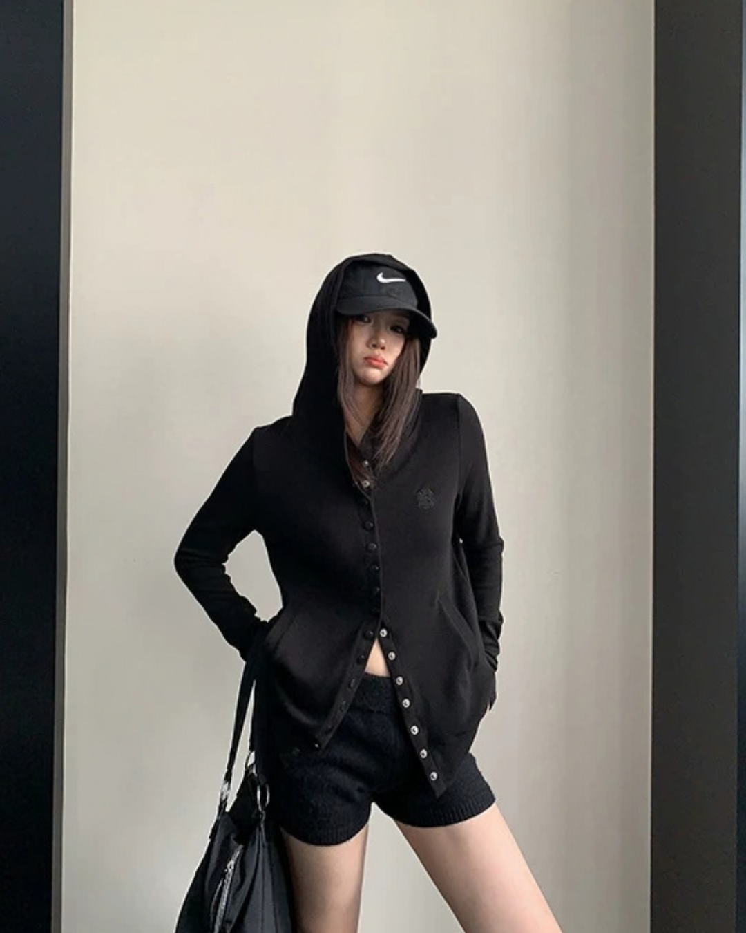 Snap Button Hooded Cardigan YLS1039