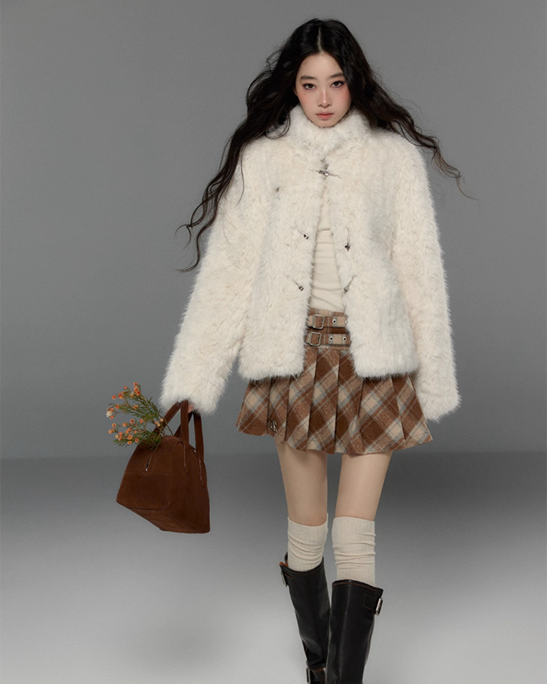 Stand Collar Fluffy Fur Jacket TRK0009