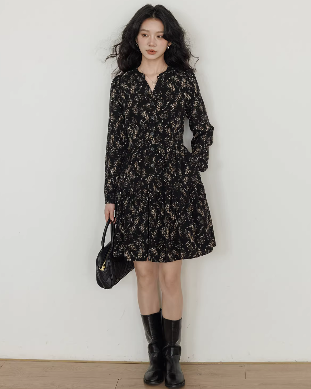 V-Neck Printed Waist Shirt Dress VAS0194