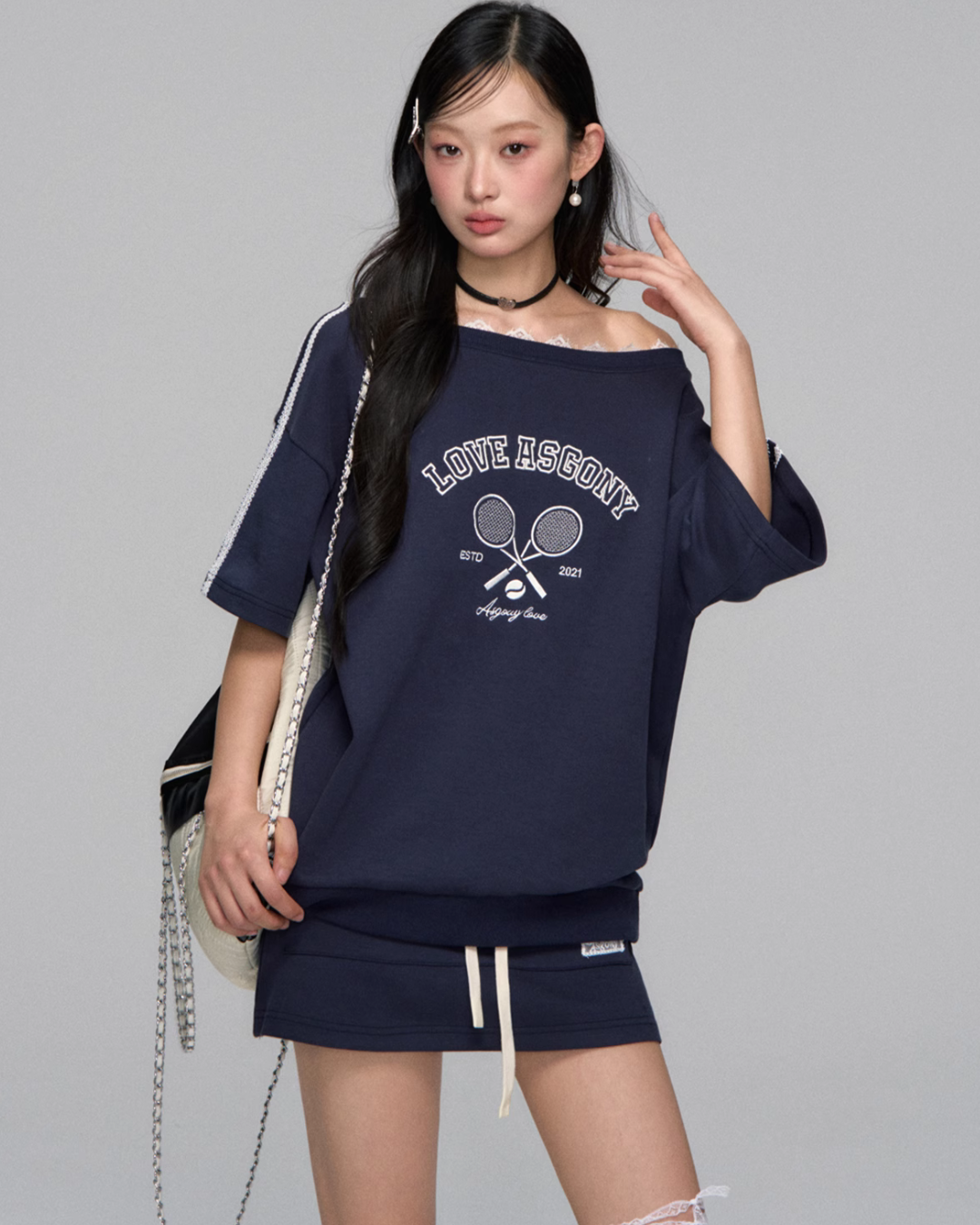 One Shoulder Sweat Top / Sweat Mini Skirt ASG0044