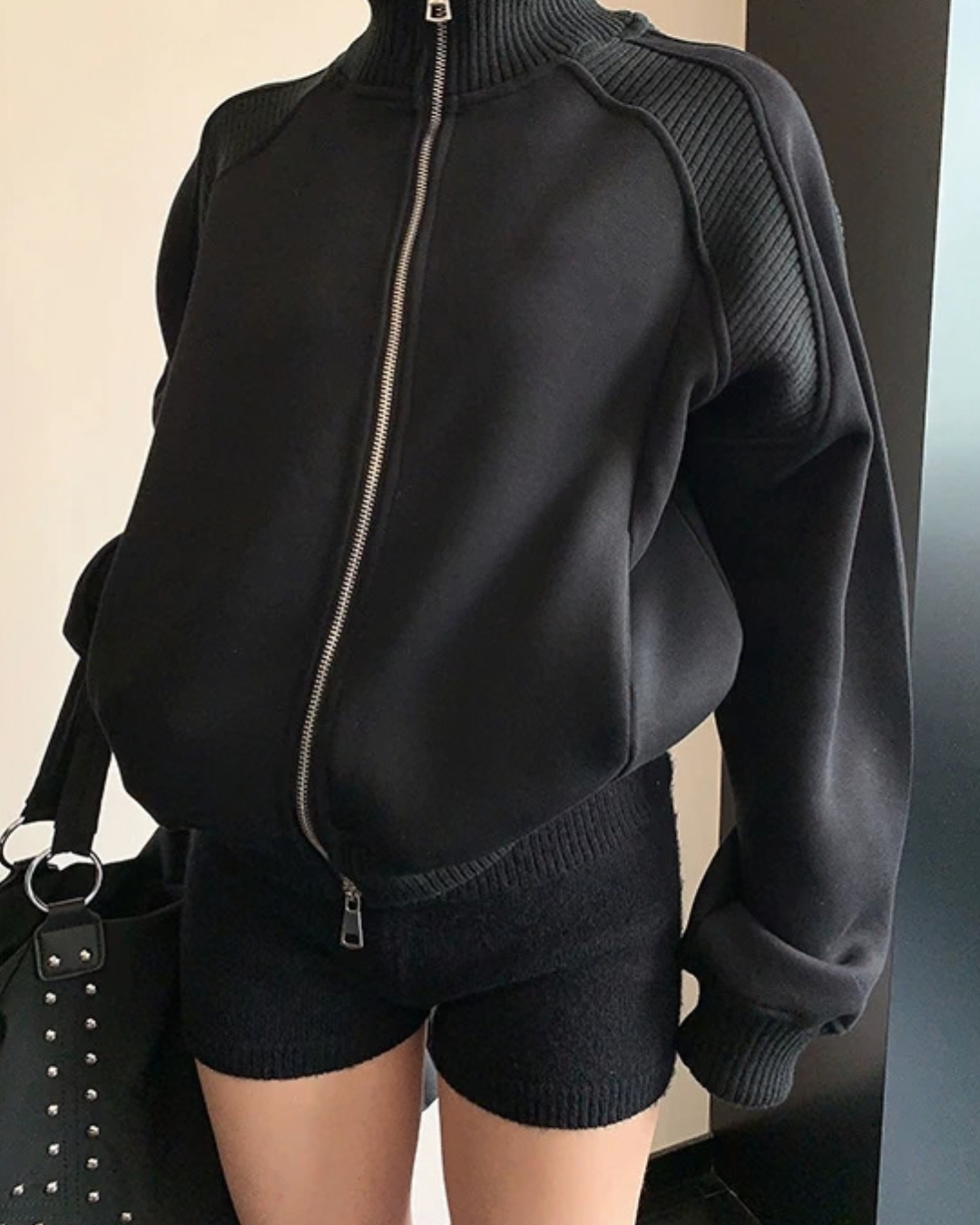 Rib-Knit Switch Zip-Up Blouson YLS1056