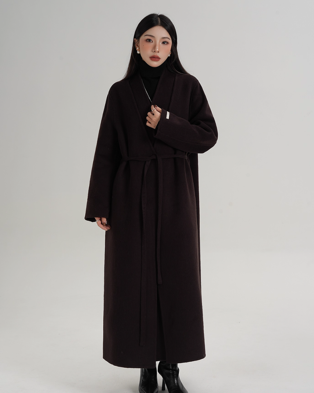 V-Neck Wool Long Coat SRS0387