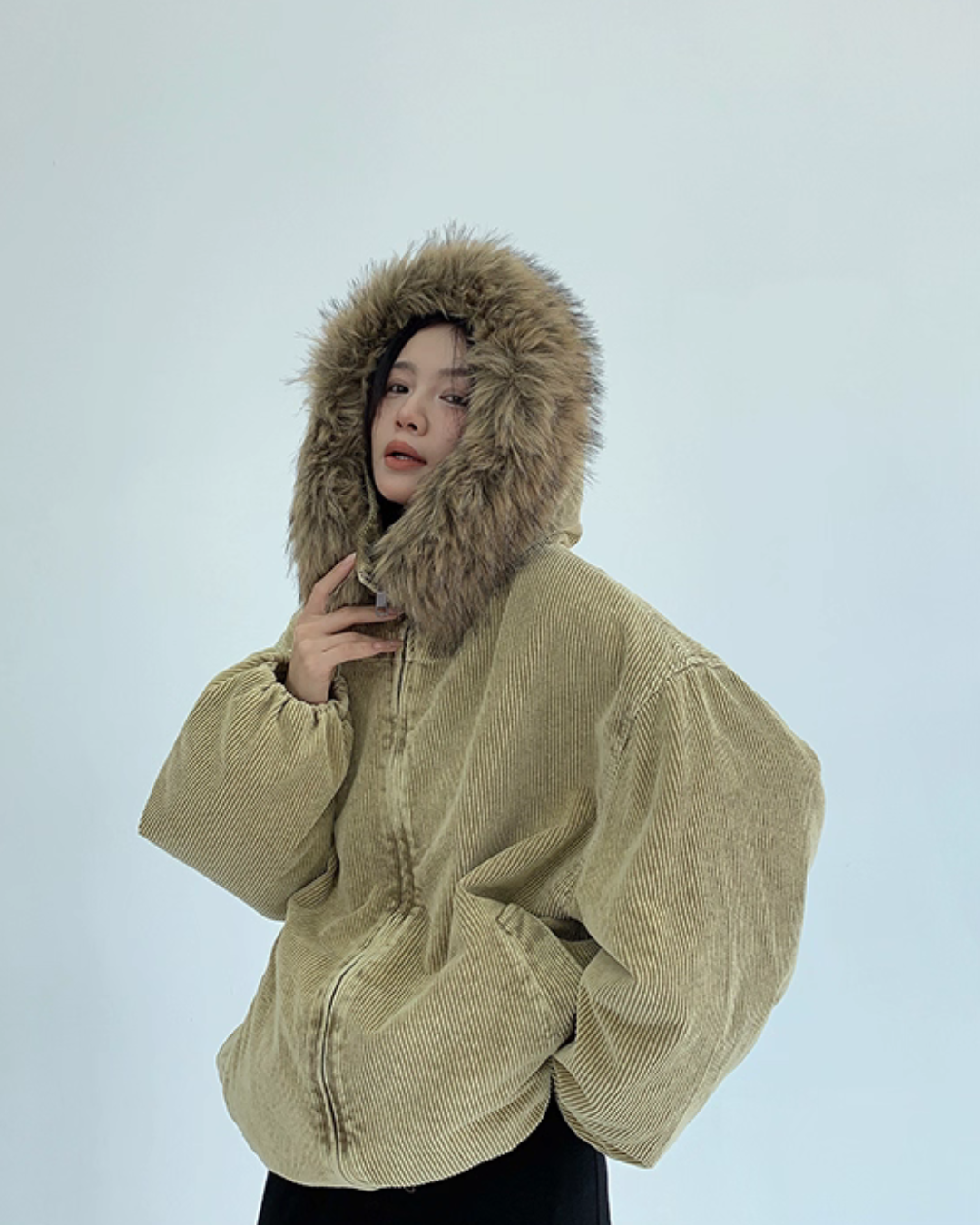 Fur Corduroy Double-Zip Jacket YLS0993
