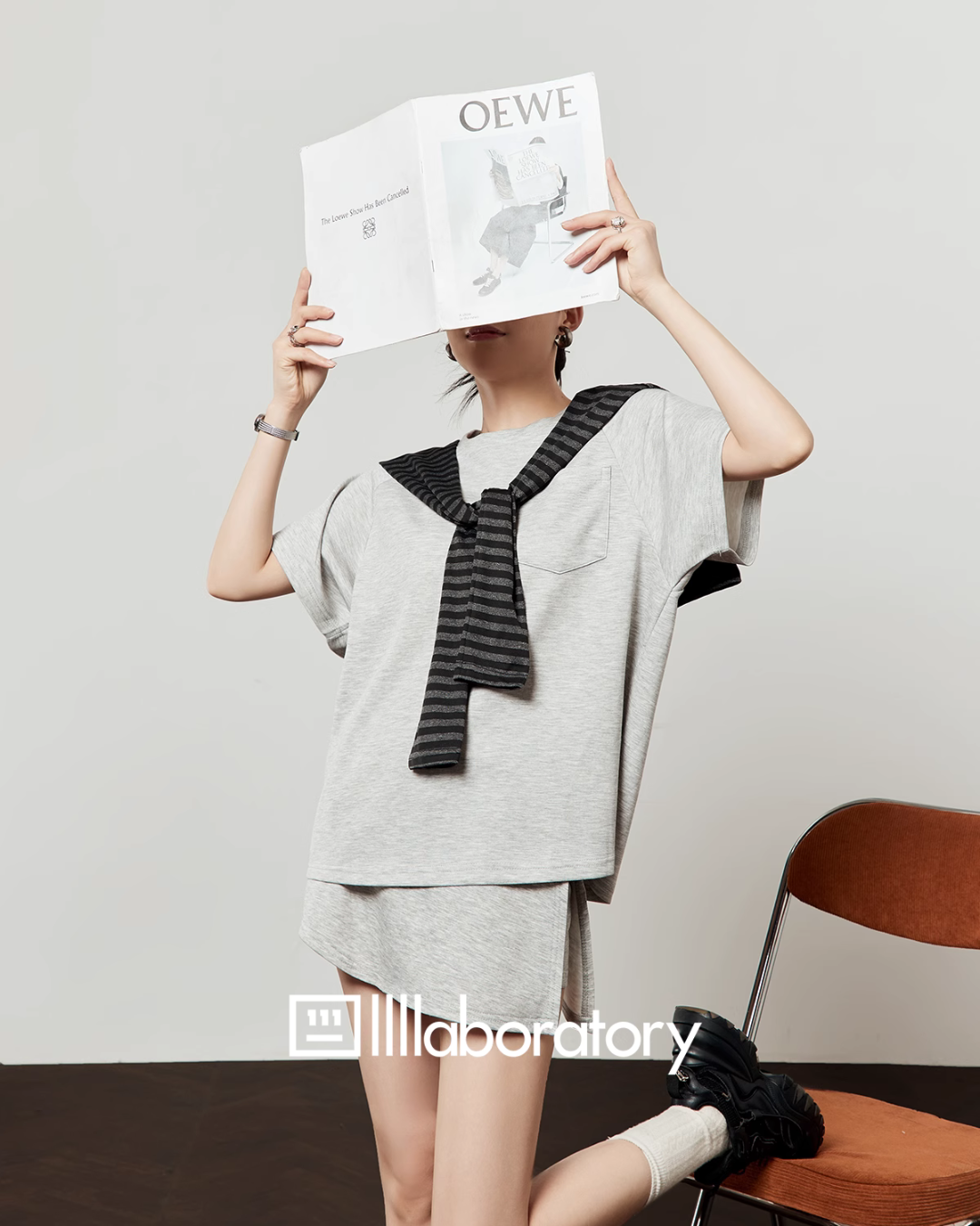 Light Gray Short Sleeve Top / Mini Skirt LLA0450