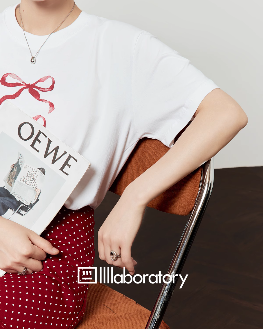 Ribbon Print T-Shirt / A-Line Mini Skirt LLA0486