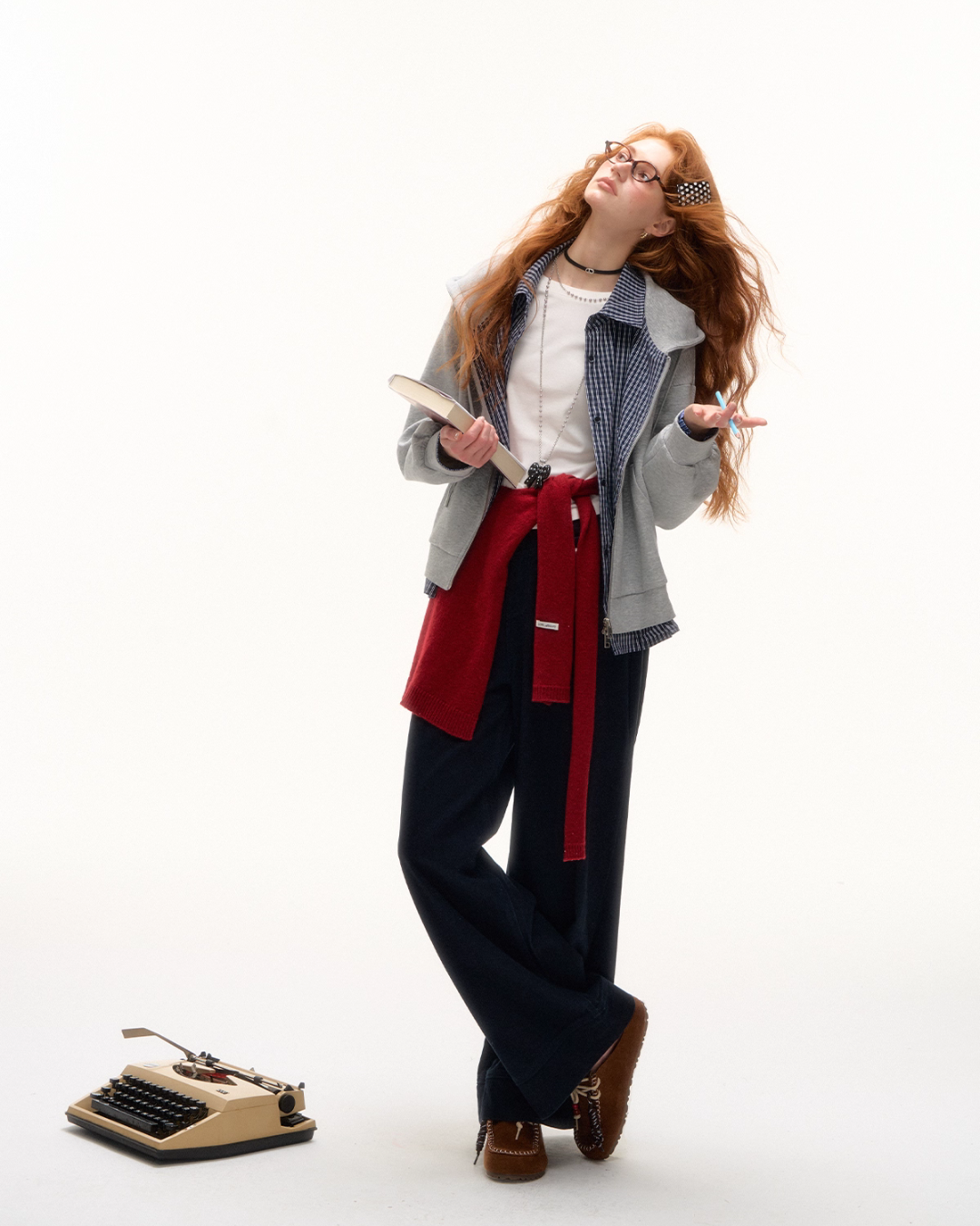 Plaid Spliced Hood Hoodie / Mini Skirt / Flare Pants ASG0066