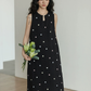 Flower Embroidery Pearl Button Long Dress VAS0203
