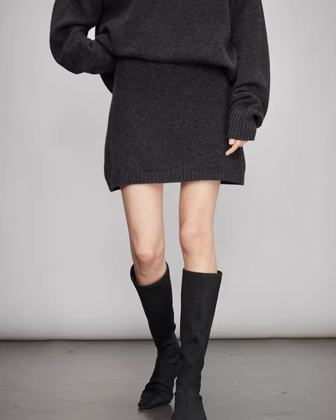 Sheep Wool Pullover Knit Top / Waist Short Skirt TEO0004