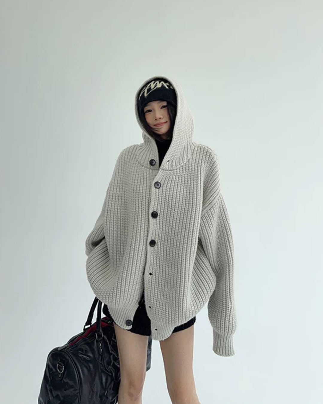 Oversized Hooded Knit Cardigan YLS1059